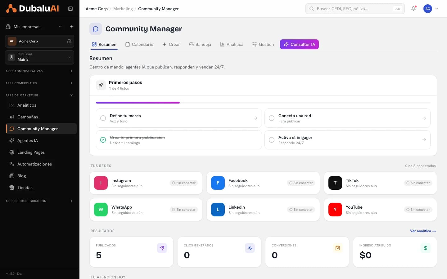 Resumen del Community Manager con los primeros pasos y las redes por conectar