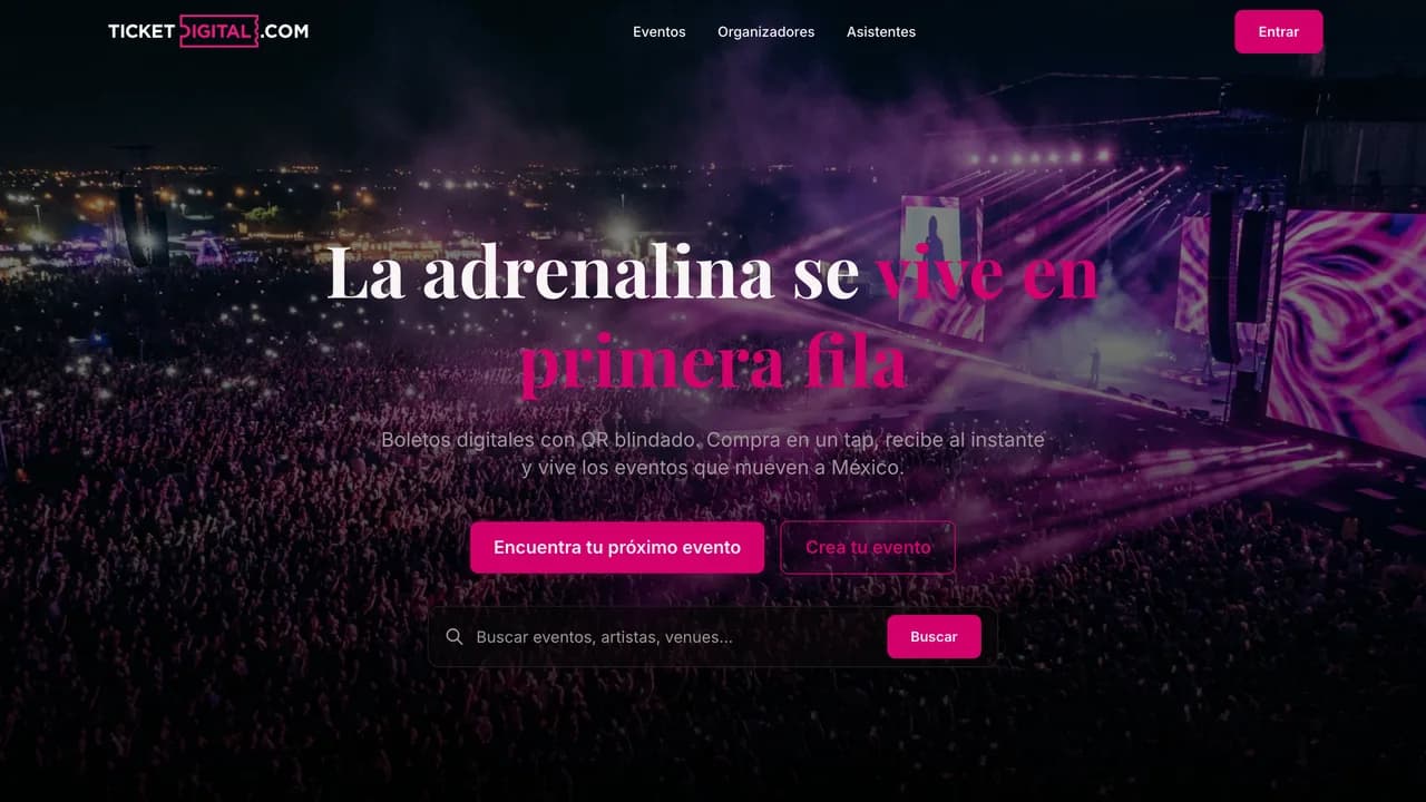 Portada de TicketDigital, plataforma de venta de boletos QR para eventos.