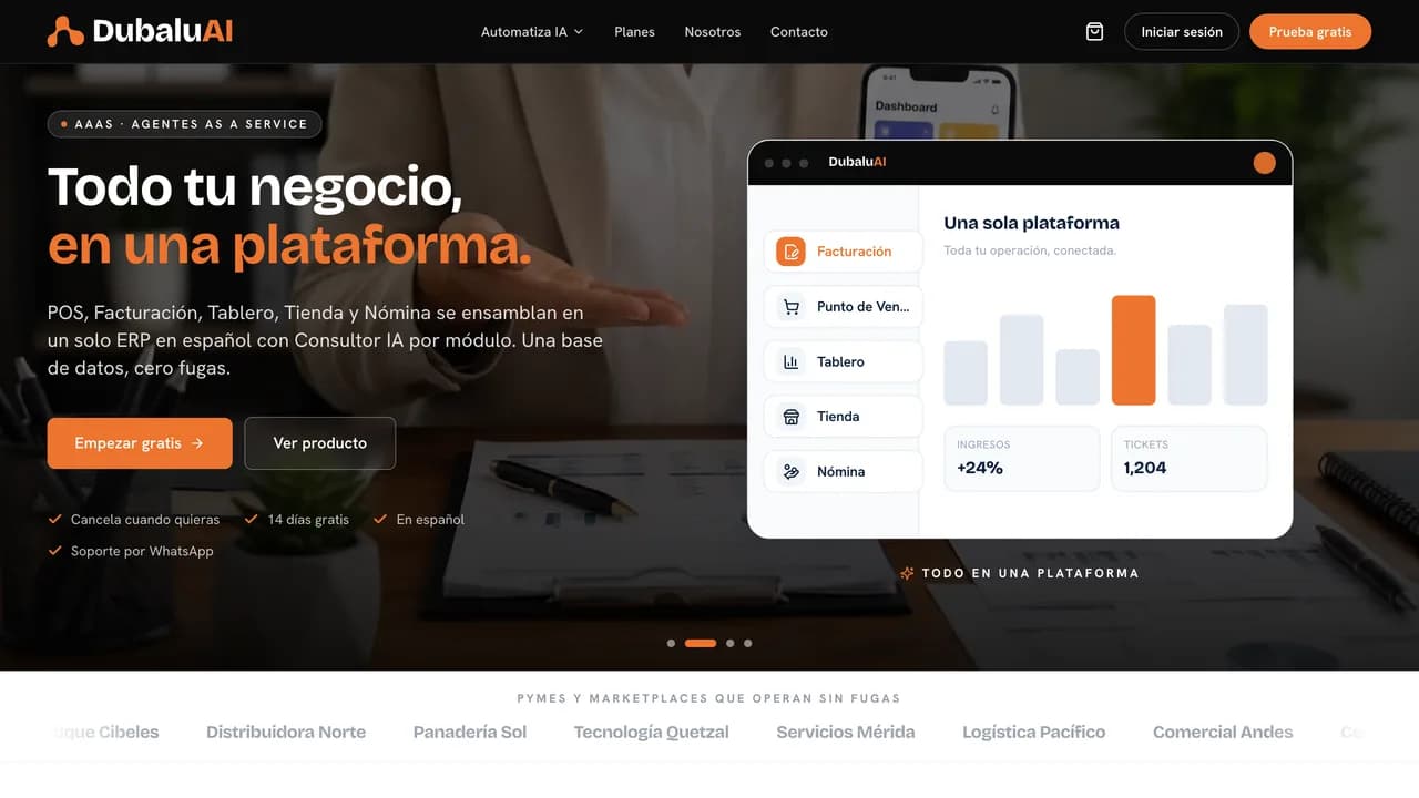Portada de dubalu.ai, plataforma de automatización de negocios con inteligencia artificial.