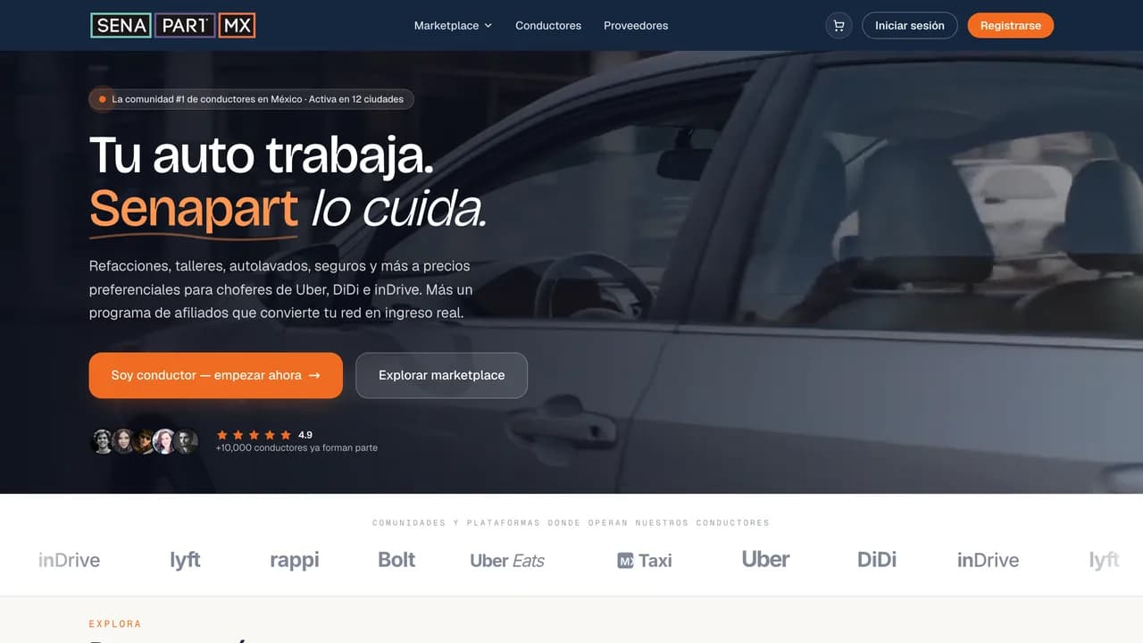 Portada de Senapart MX, comunidad de beneficios para conductores de plataformas.